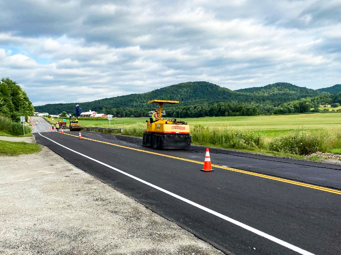 Paving operations along VT Route 15 - July of 2020