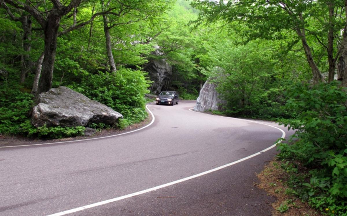 A glimpse of the tight, windy turns on the Notch Road. It’s beautiful, but it cannot be navigated by large vehicles.  Photo courtesy of Wilson Ring/Associated Press