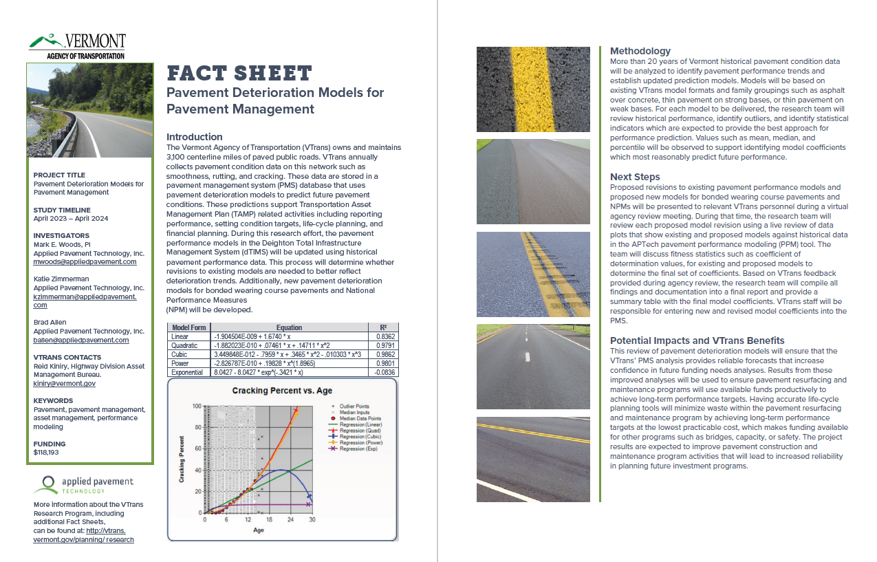 Pavement Deterioration Models 2023 Fact Sheet