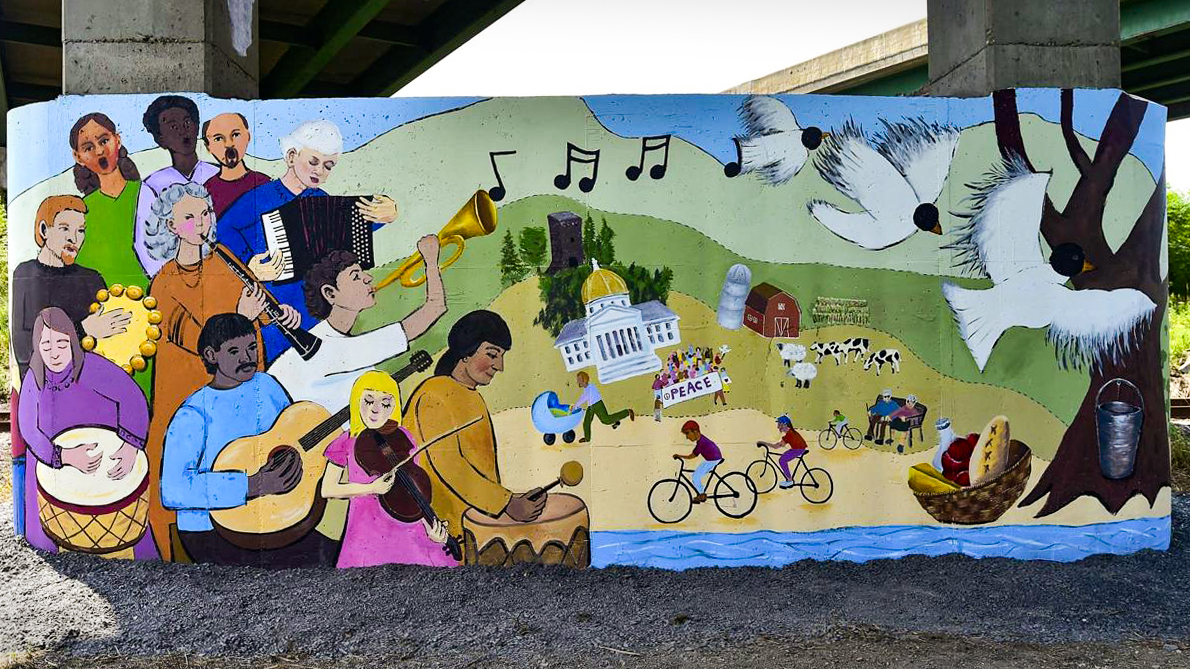 An image of a mural under a bridge in Montpelier