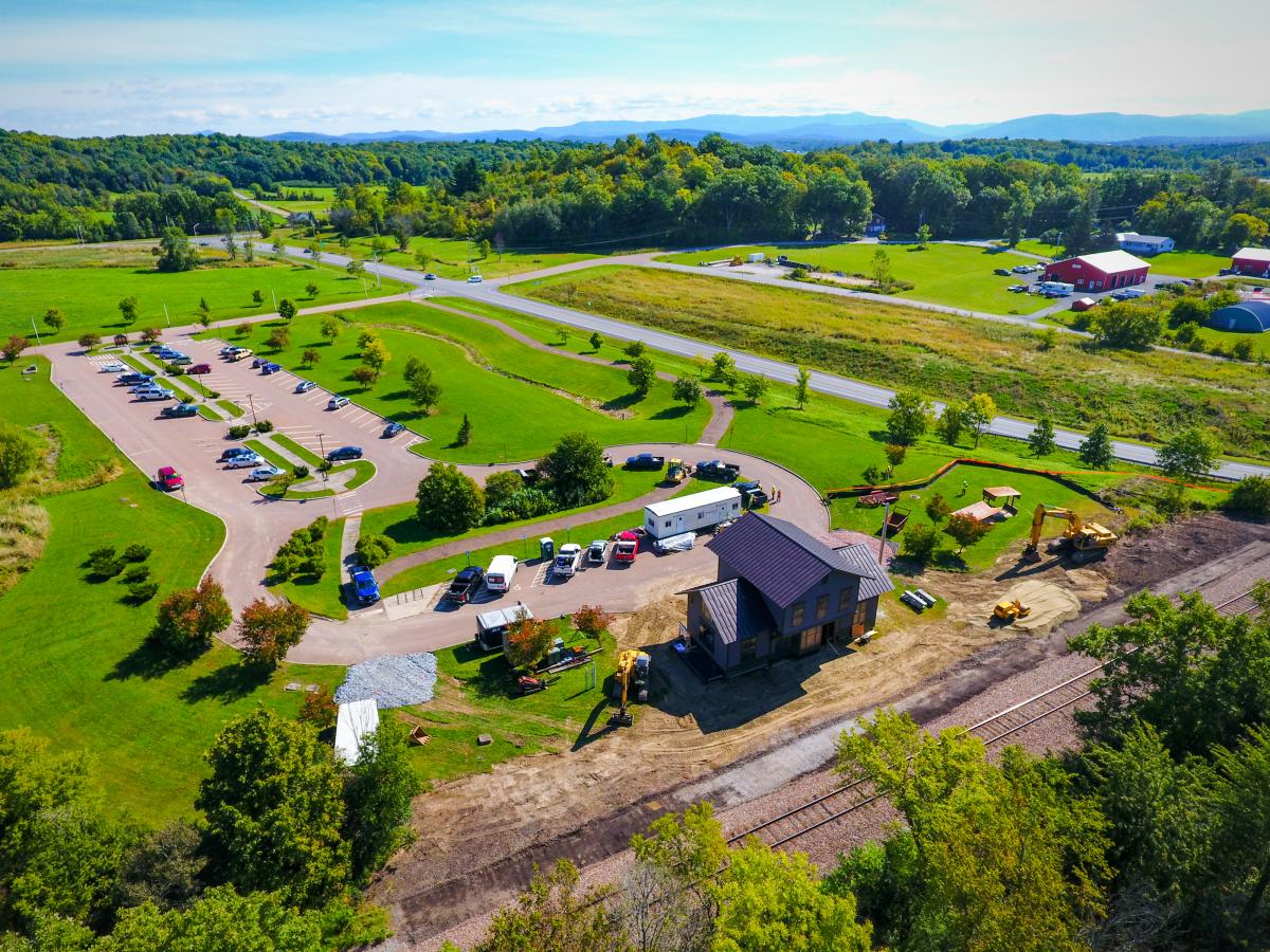 An aerial photo of the Vergennes Rail Station