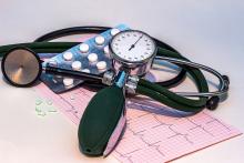 Blood Pressure cuff, pills and medical record